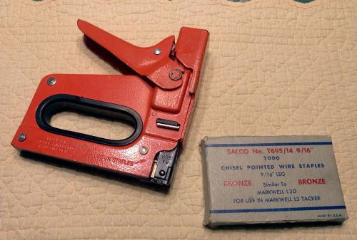Vtg upholstery josef kihlberg manual stapler sweden orange t695 bronze staples for sale