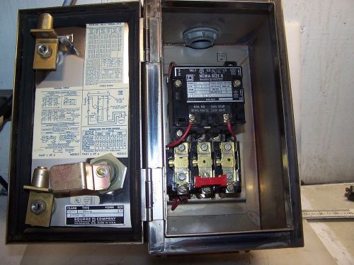 Square d size 0 motor starter 8536 sbo-2 coil 240 vac with ss enclosure 5 hp max for sale