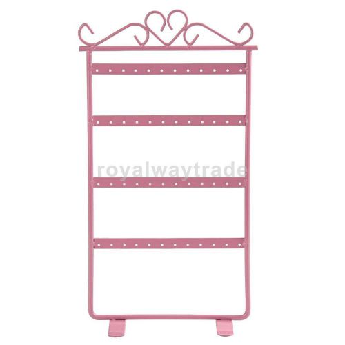 48-Hole Metal Earrings Ear Studs Display Stand Rack Jewelry Holder Pink