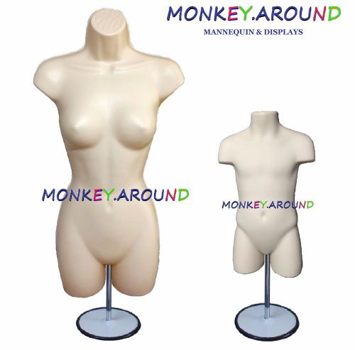 2 mannequin flesh female child torso form +2 hook +2 stand - display shirt dress for sale