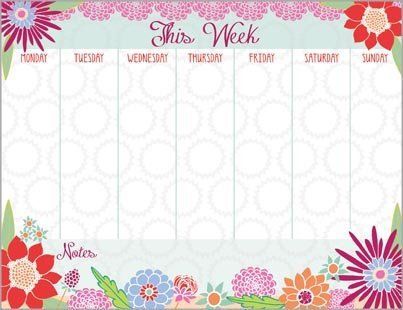 Blooming Colors Magnetic Weekly Calendar Pad with attachable magnet