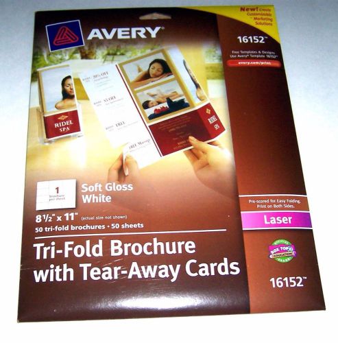 AVERY 16152 Tri-Fold Brochure/Tear-Away Cards, 8-1/2 x 11 Gloss White, 50 SHEETS