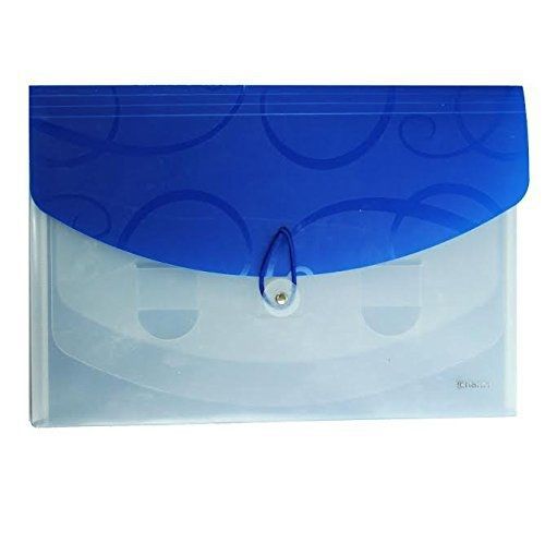 Stationary Station 4 pocket expanding file folder, blue and clear, with rubber