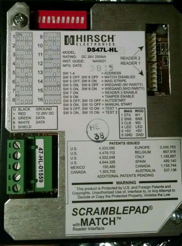 1 x DS47L by Hirsch Scramblepad Security Code Scrambler for entrance/access