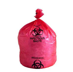 INFECTIOUS BIOHAZARD&#034; Printed, Red Poly Medical Waste Bags, 30&#034; x 43&#034;, 20-30 Gal