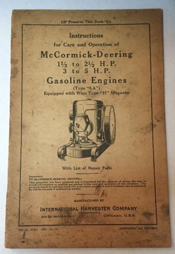 1935 IHC McCormick-Deering LA Gas Engine Instruction Manual - 1.5-2.5hp &amp; 3-5hp