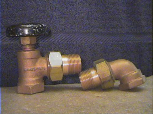 Vintage hammond brass 3/4&#034; angle union radiator valve with 3/4&#034; union elbow for sale