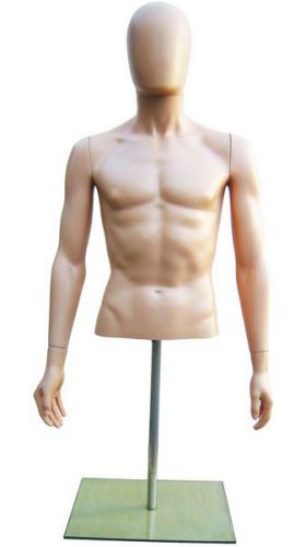 Mn-247 fleshtone plastic male upper torso countertop form w/ removable head for sale