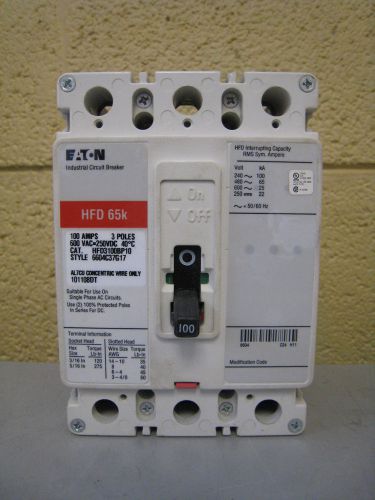 Eaton hfd 65k hfd3100bp10 100-amp 3-pole 100a 3p 600v industrial circuit breaker for sale
