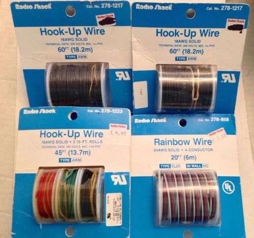 FOUR ROLLS/PACKAGES RADIO SHACK 278-858,1217,1223 HOOK-UP/RAINBOW WIRE (NOS)