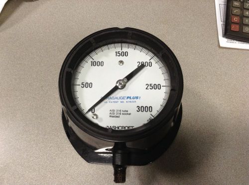 Ashcroft duragauge plus test gauge 0-3000 psi 5&#034; dial good condition 1/4&#034; npt for sale