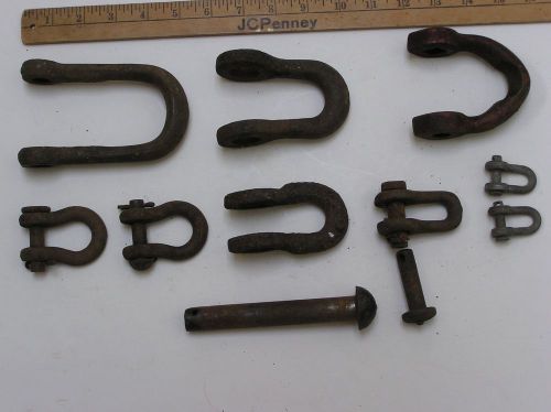 Vtg lot of old metal clevis shackle slide in pins rusty barn find d ring