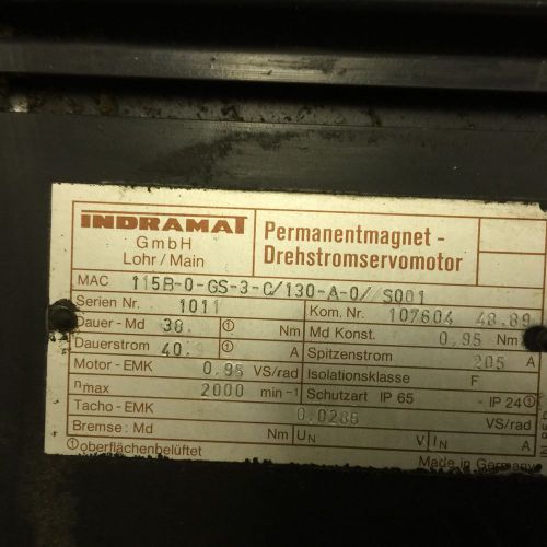 Indramat MAC115B-0-GS-3-C/130-A-0/S001 Servo Motor USED