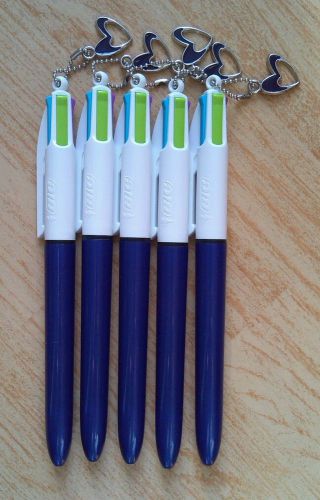 New original 5 x BIC 4 colour FUN CHARM ball pen 4 x INK IN ONE PEN + HEARTS !!!