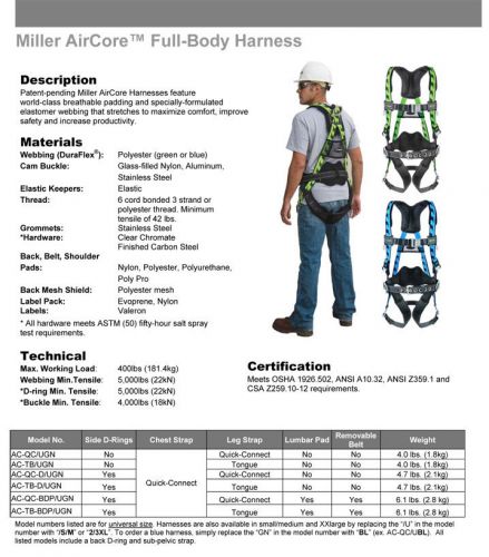 Miller Aircore Fall Protection Harness