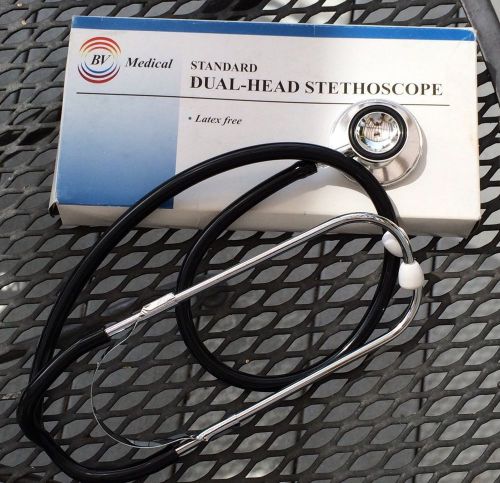 Brand new standard double / dual head black stethoscope latex free bv medicak for sale