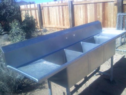 Large Used Clean 3 Compartment Sink with 2 Drainboards