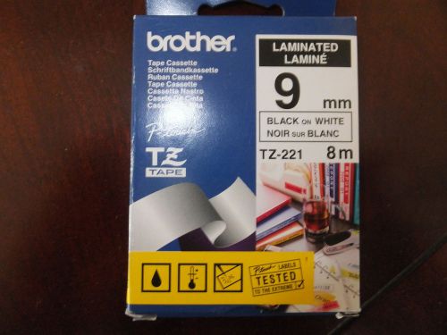Genuine brother p-touch tz-221/tze221 3/8&#034; black on white tape 9mm- 26.2 ft new for sale