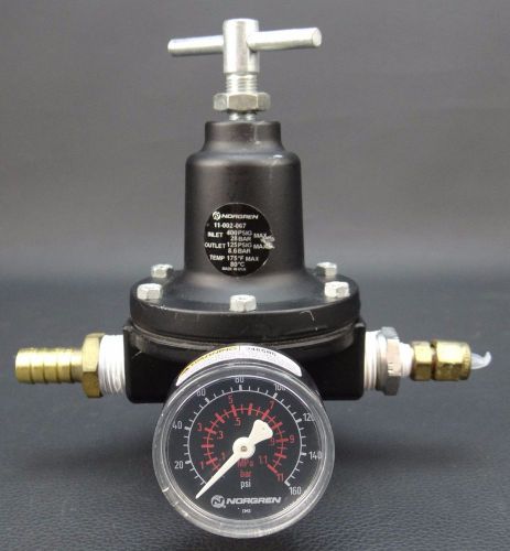 Norgren 11-002-067 pneumatic regulator 1/2&#034; &amp; 1/4&#034; fluid pressure valve w/ gauge for sale