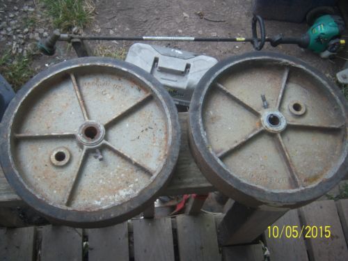 Industrial factory pallet/jack/cart  cast iron 11x2 wheels set of (2)  vintage for sale