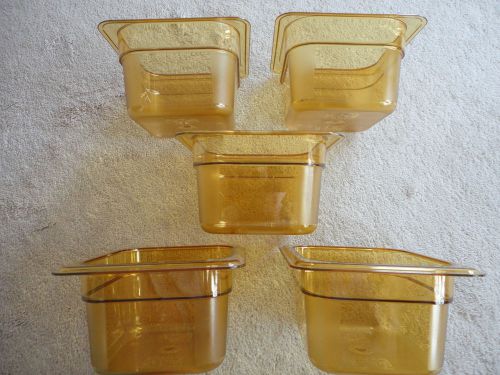 5 cambro en 631-1 high heat food storage pans trays bins gn 1/6 x 4in amber new for sale