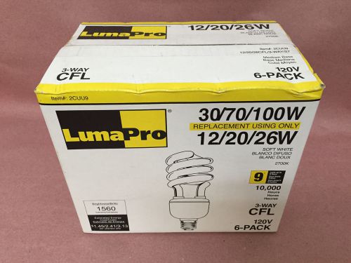 NEW Lumapro 2CUU9 Screw-In CFL Light Bulbs, 12W, T4, Medium, Pack of 6
