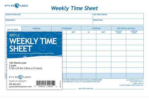 Pyramid Weekly Time Sheet Pads Set of 2