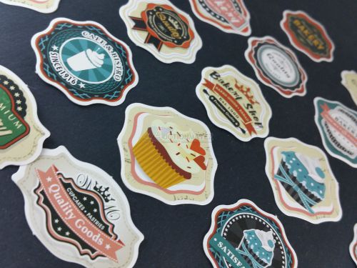 45x Very Cool and Trendy Bakery Cafe Stickers Seals for Cup Cakes Bread muffin