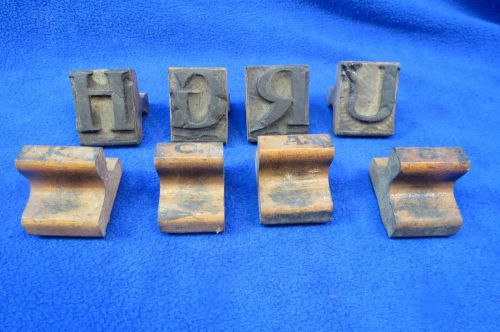 Lot 8 vintage printing press wood block type letters &#034;a,s,u,r,k,c,g, h&#034; for sale