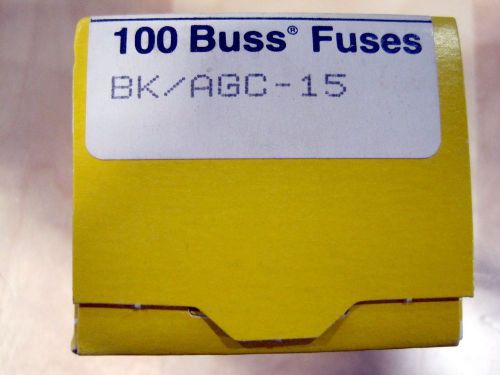1-Box  (100 Pcs.) Bussmann Cooper BK/AGC-15 - FUSES, 15A, 32VAC/DC Fast Acting