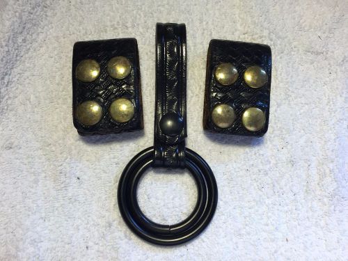 Black basketweave belt keepers 4 snap double size &amp; baton/flashlight holder for sale