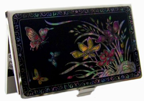 BUSINESS CARD CASE_ID CARD CASE_LACQUERWARE MOTHER OF PEARL_ORCHID DESIGN