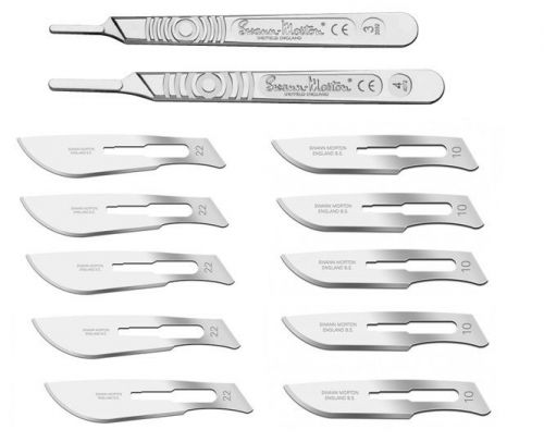 2 Swann Morton Graduated Surgical Scalpel Handle #3 #4+10 Sterile Blades #10 #22