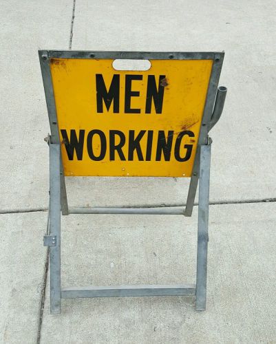Bell system men working sign yellow caution safety construction vintage original for sale