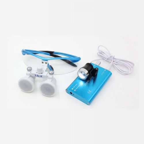 Dentist LED HeadLight Lamp+ Dental Surgical Medical Binocular Loupes Blue