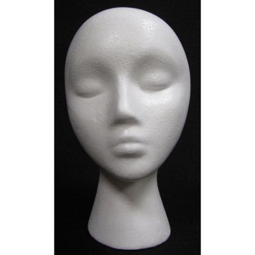 FOAM HEAD FEMALE STYROFOAM MANNEQUIN WIG HAT DISPLAY HOLDER WHITE