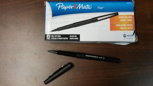 PAPER MATE FLAIR FELT TIP PENS - 8430152 - MEDIUM BLACK INK - PACKAGE OF 12
