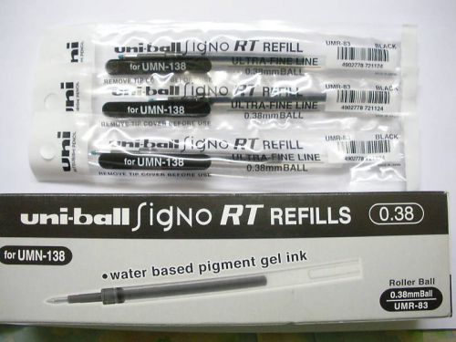 12pcs UNI-Ball UMR-83 0.38mm Refills for UMN-138 rollerball Gel Ink pen Black
