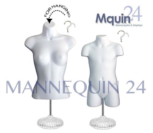 A set of 2 mannequins: female &amp; child torso forms *white +2 stands + 2 hangers for sale
