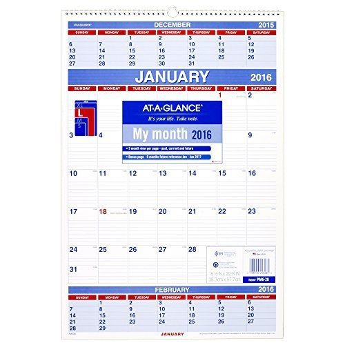 At-A-Glance AT-A-GLANCE 3-Month Wall Calendar 2016, 12 Months, 15.5 x 22.75 Inch