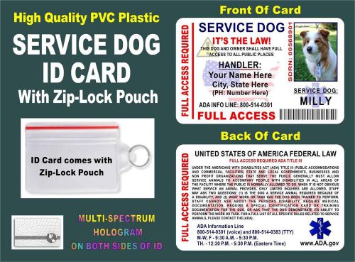 Service dog id card / badge (holographic) with zip-lock pouch ada - tag for vest for sale