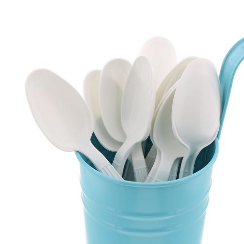 Cibowares heavy weight white plastic disposable teaspoons, pack of 100 for sale