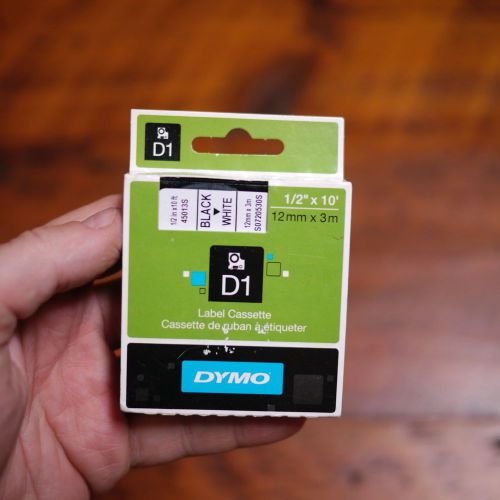 NEW Dymo D1 Black on White Label Cassette 1/2” x 10’ 45013S