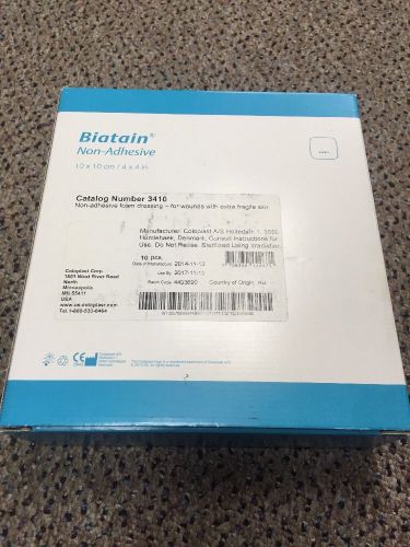 Box of 10 biatain foam dressings non-adhesive 4&#034; x 4&#034; coloplast and mpn 3410 for sale