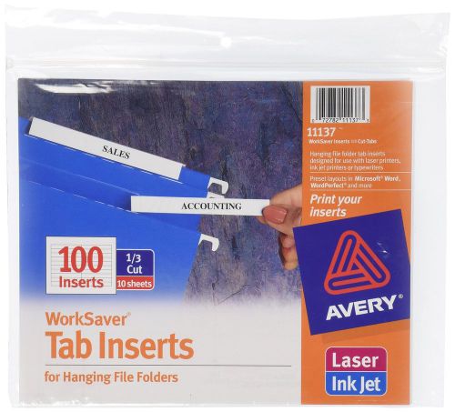 Avery WorkSaver Tab Inserts 3.5 Inches White 100 Inserts (11137)