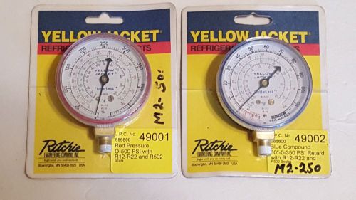 YellowJacket 49001(Red Pressure) &amp; 49002(Blue Compound) 2-1/2&#034; R12/22/502 Gauges