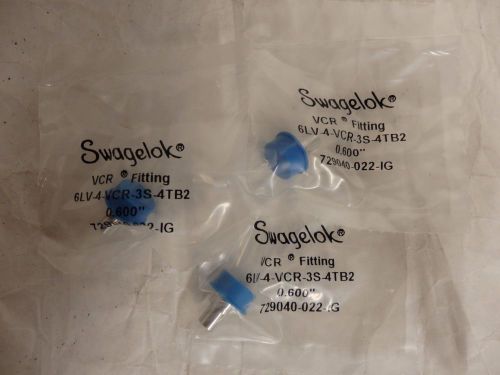 Lot of 3 swagelok 6lv-4-vcr-3s-4tb2 short tube butt weld glands 1/4&#034; vcr .6&#034; (d6 for sale