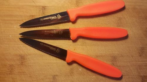 3 Each Paring Knives. SaniSafe by Dexter Russell. S 105SC. NSF Rated. Serrated