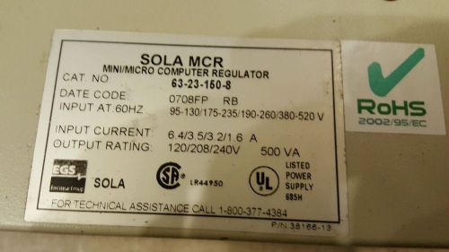 Sola mcr mini/micro computer regulator 63-23-150-8 for sale