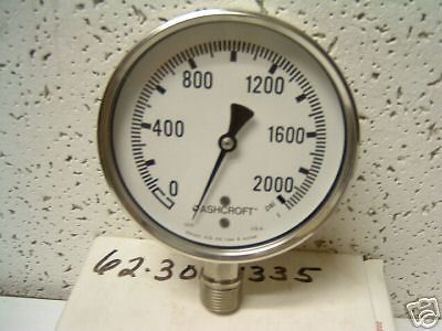 Ashcroft gauge 3-1/2 face 1/2&#034;l npt 2000 psi 316 ss skt    &lt;19f4 for sale